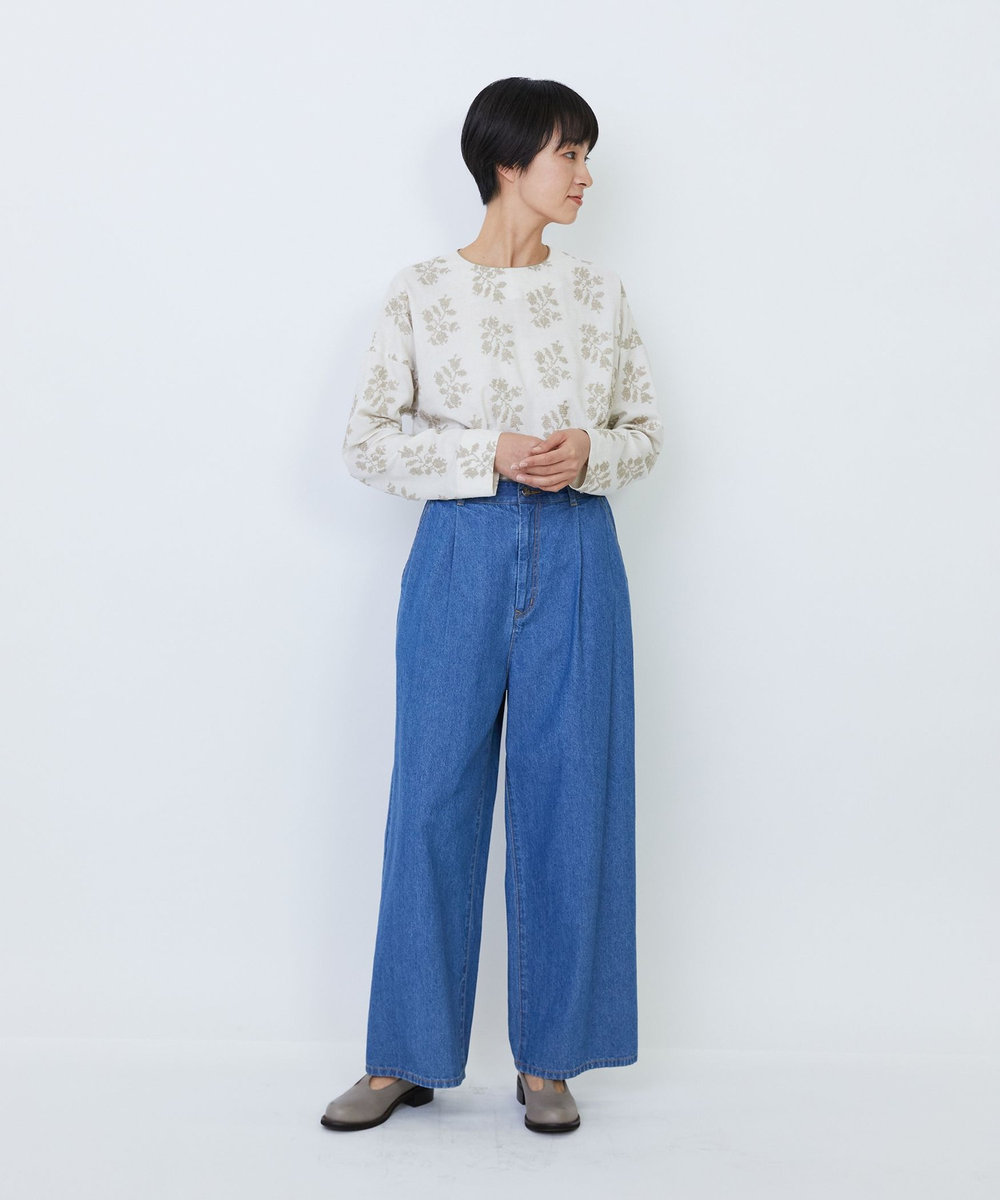 LOISIR 【MTサイズ有り】綿麻ライトデニムワイドパンツ ライトインディゴブルー