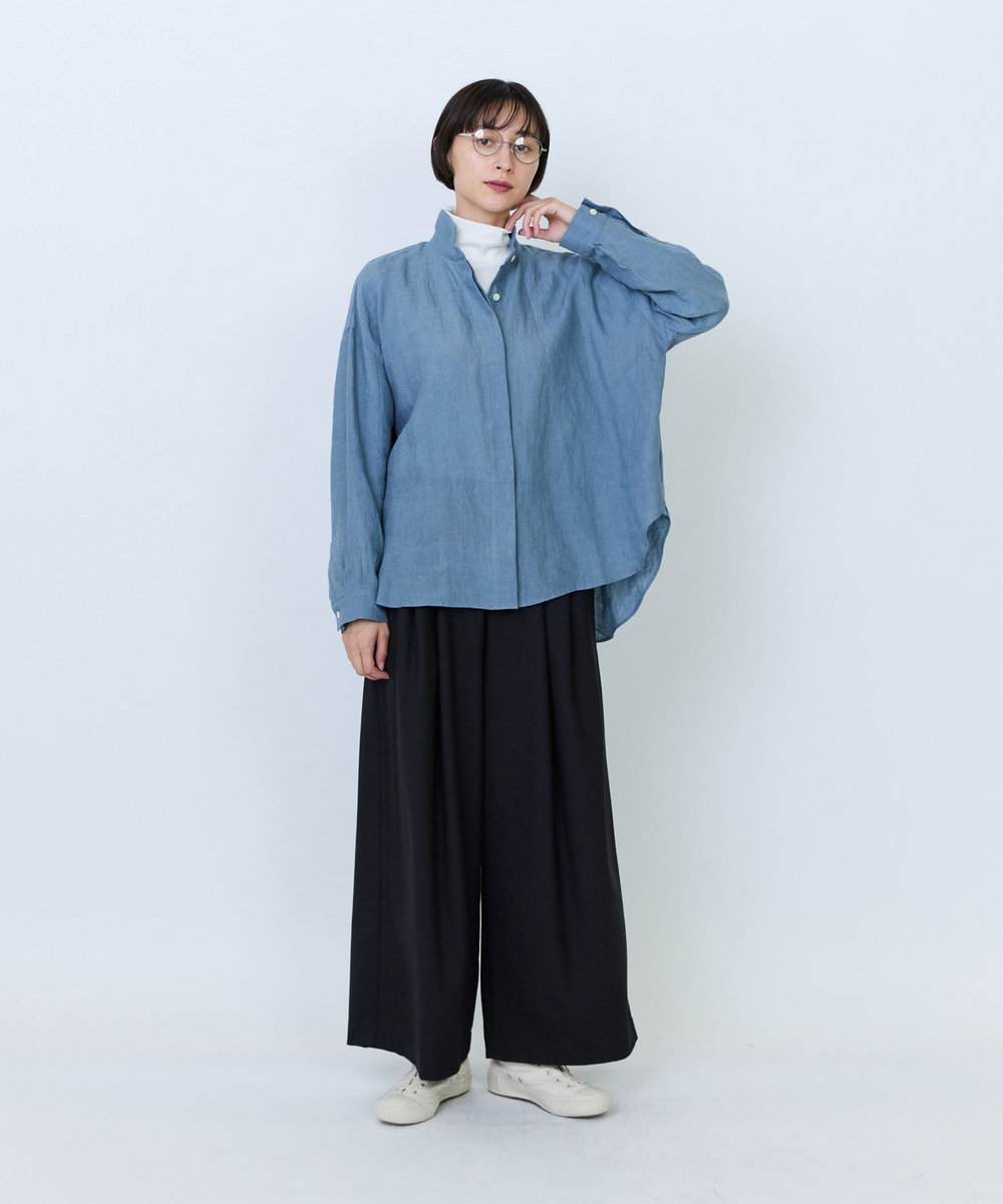 LOISIR エステルウールサキソニーワイドパンツ グリーン系その他