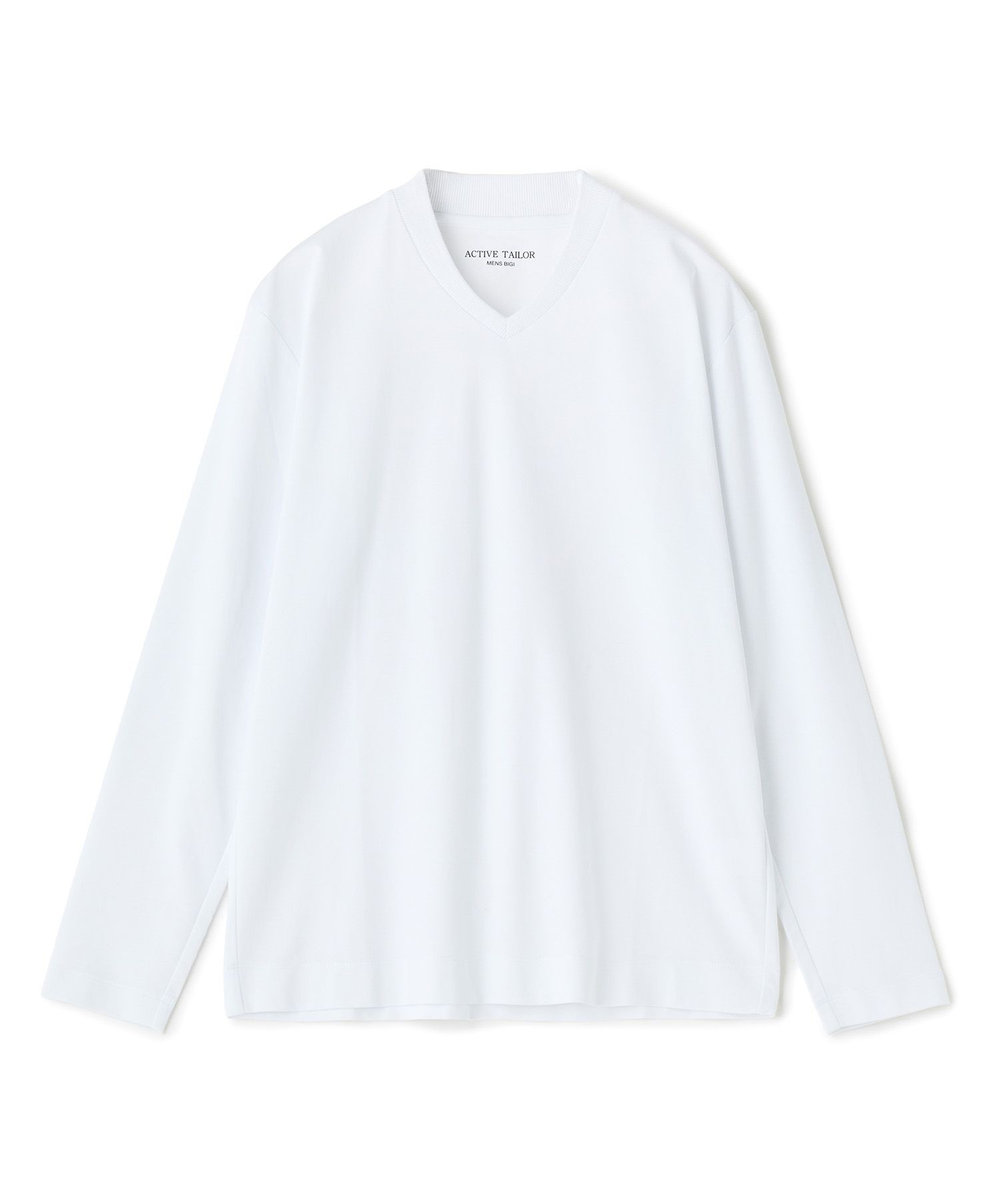 MEN'S BIGI アクティブテーラー シルケットスムース VネックロングTシャツ［シルケット加工/抗菌防臭/帯電防止］ ホワイト