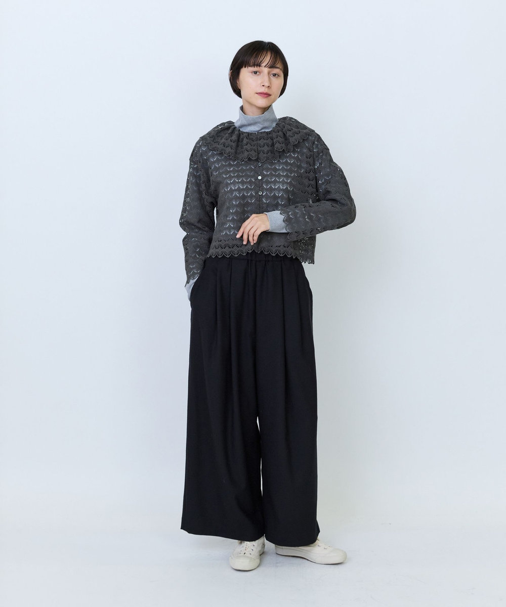 LOISIR エステルウールサキソニーワイドパンツ グリーン系その他