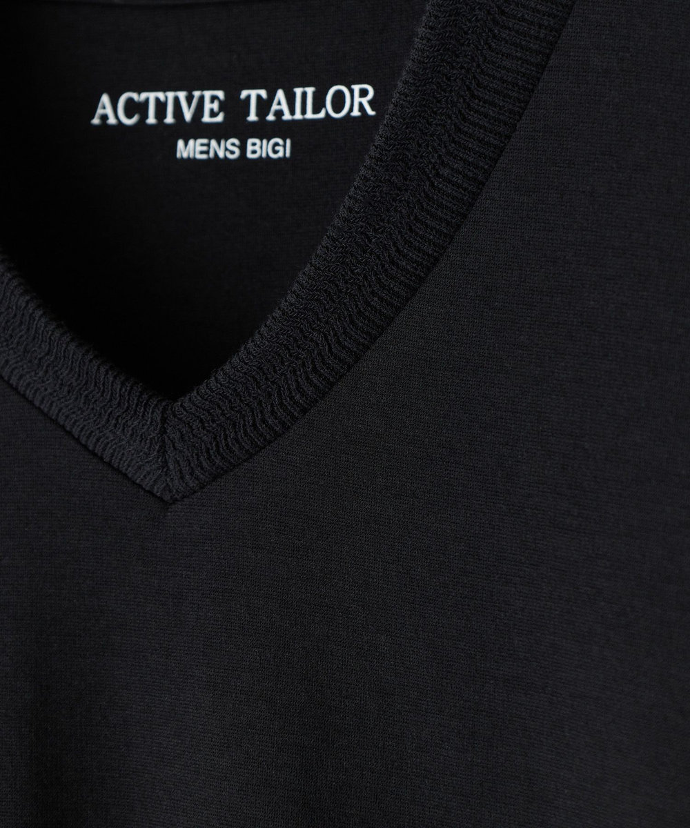 MEN'S BIGI アクティブテーラー シルケットスムース VネックロングTシャツ［シルケット加工/抗菌防臭/帯電防止］ ブラック