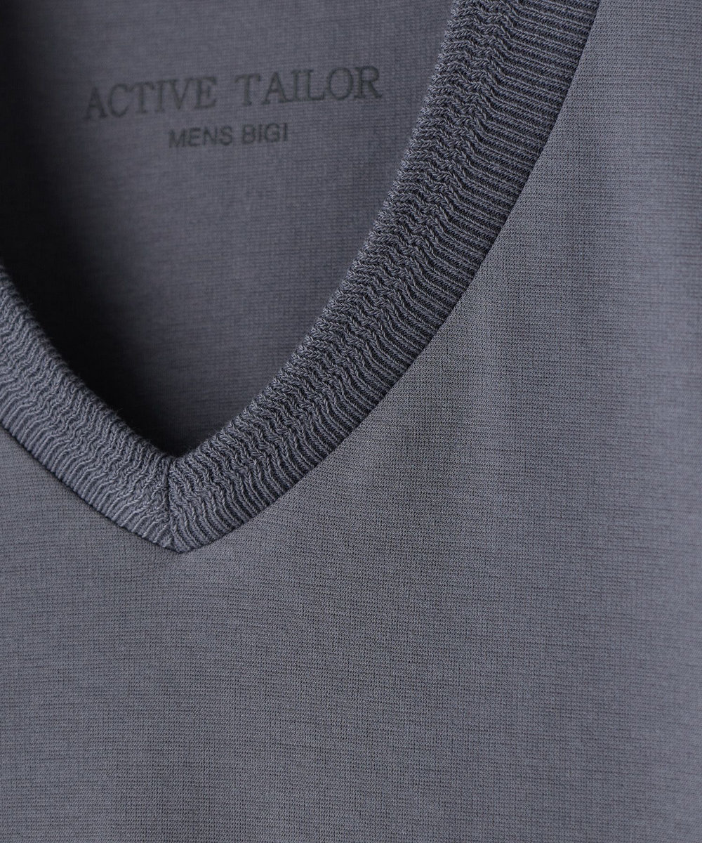 MEN'S BIGI アクティブテーラー シルケットスムース VネックロングTシャツ［シルケット加工/抗菌防臭/帯電防止］ グレー