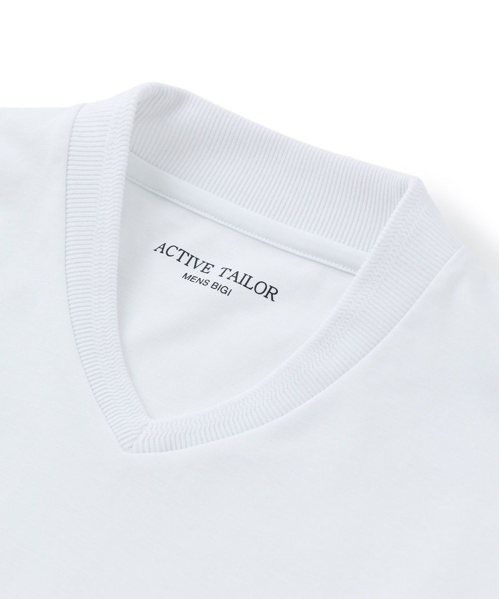 MEN'S BIGI アクティブテーラー シルケットスムース VネックロングTシャツ［シルケット加工/抗菌防臭/帯電防止］ ホワイト