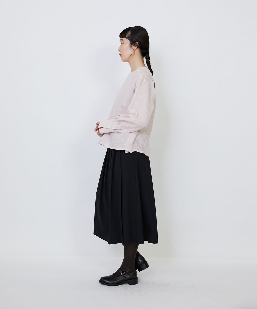LOISIR グランジリネン肩ボタンショートブラウス ピンク