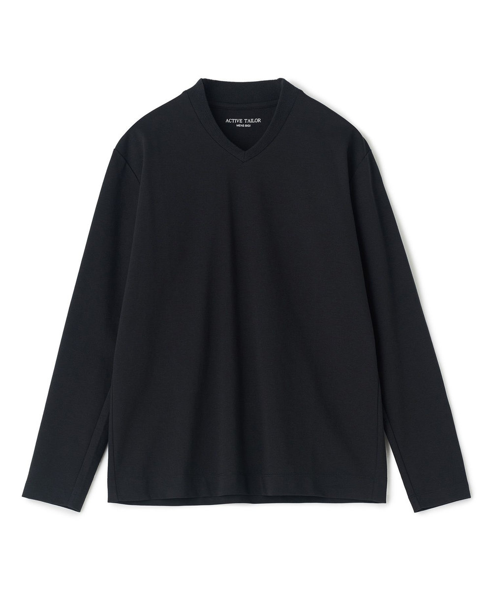 MEN'S BIGI アクティブテーラー シルケットスムース VネックロングTシャツ［シルケット加工/抗菌防臭/帯電防止］ ブラック