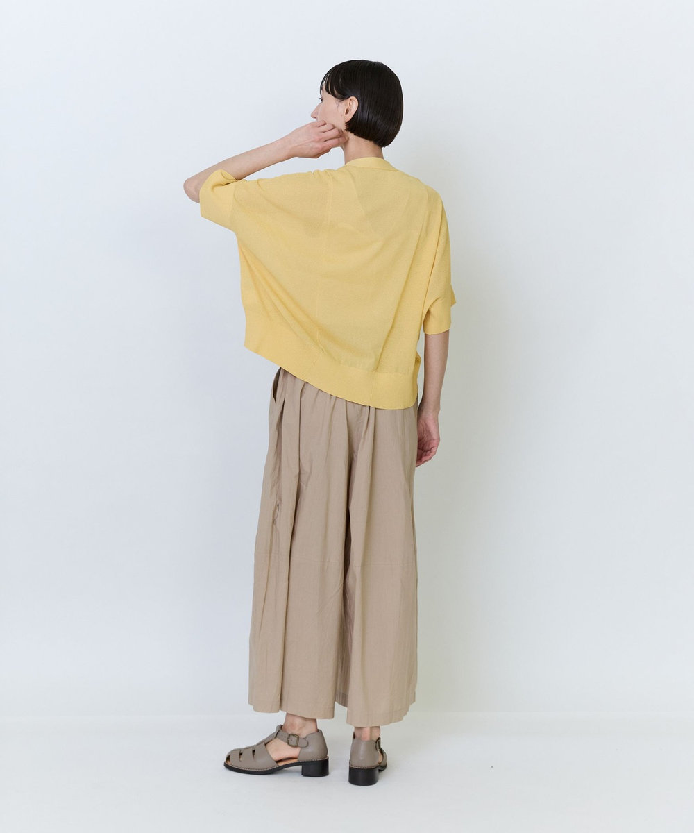 LOISIR エステルペーパー鹿の子編みカーディガン イエロー