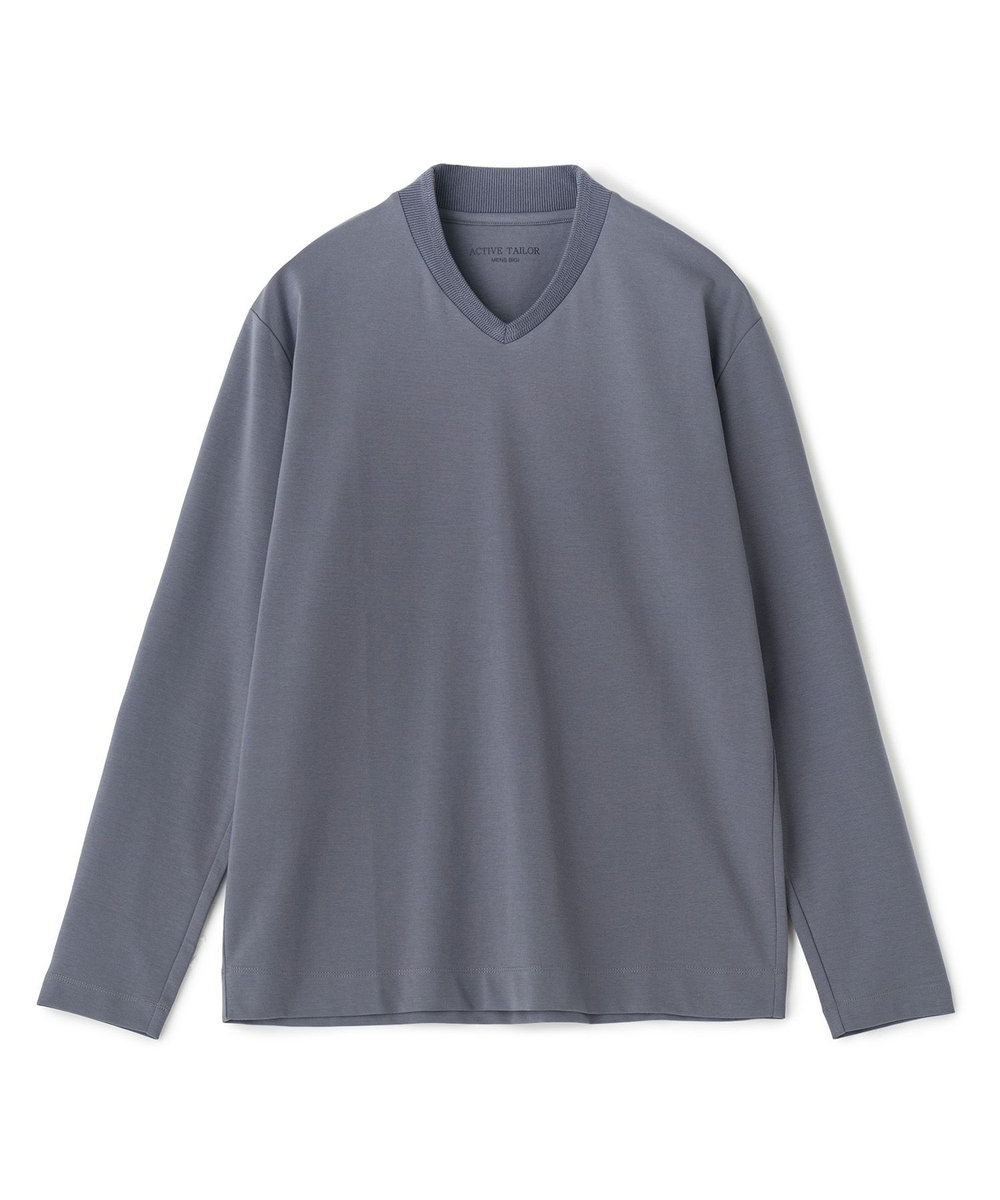 MEN'S BIGI アクティブテーラー シルケットスムース VネックロングTシャツ［シルケット加工/抗菌防臭/帯電防止］ グレー