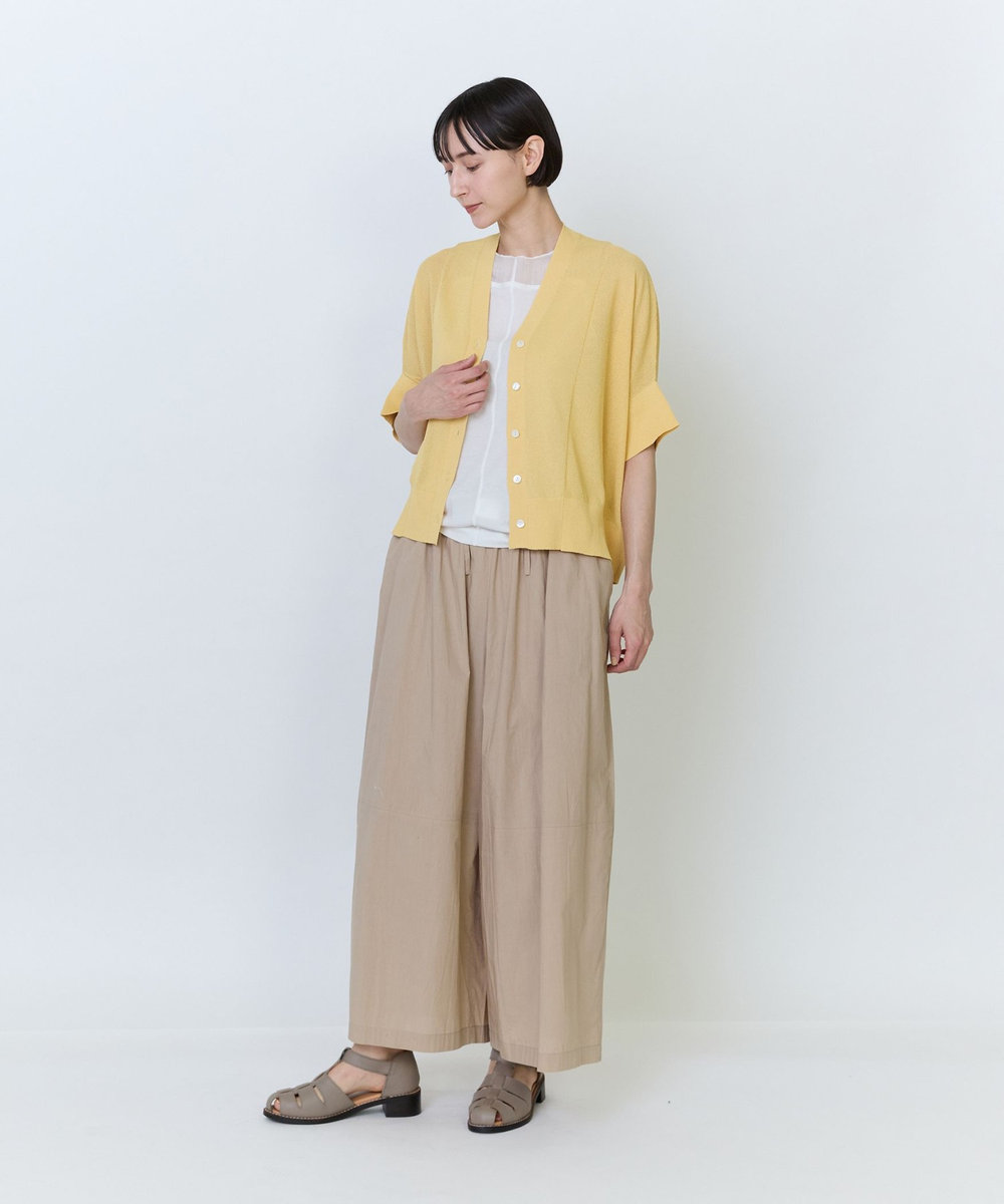 LOISIR エステルペーパー鹿の子編みカーディガン イエロー