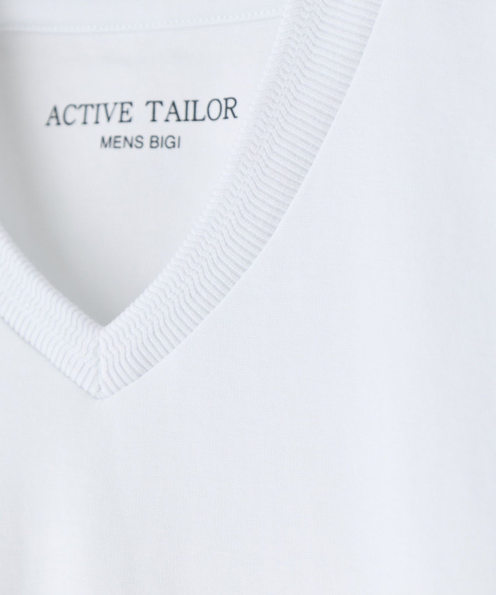 MEN'S BIGI アクティブテーラー シルケットスムース VネックロングTシャツ［シルケット加工/抗菌防臭/帯電防止］ ホワイト