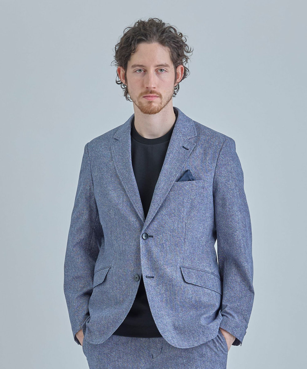 MEN'S BIGI 【ACTIVE TAILOR】Dot Air ヘリンボーン×千鳥格子/デニム柄 セットアップジャケット＜通気性/吸水速乾/ストレッチ＞ ブルー
