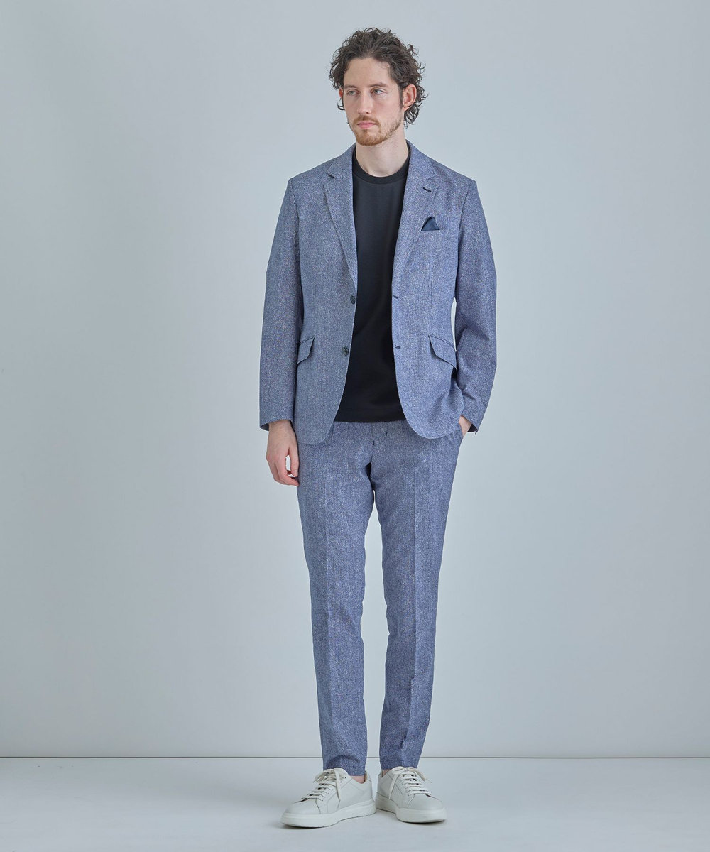 MEN'S BIGI 【ACTIVE TAILOR】Dot Air ヘリンボーン×千鳥格子/デニム柄 セットアップジャケット＜通気性/吸水速乾/ストレッチ＞ ブルー