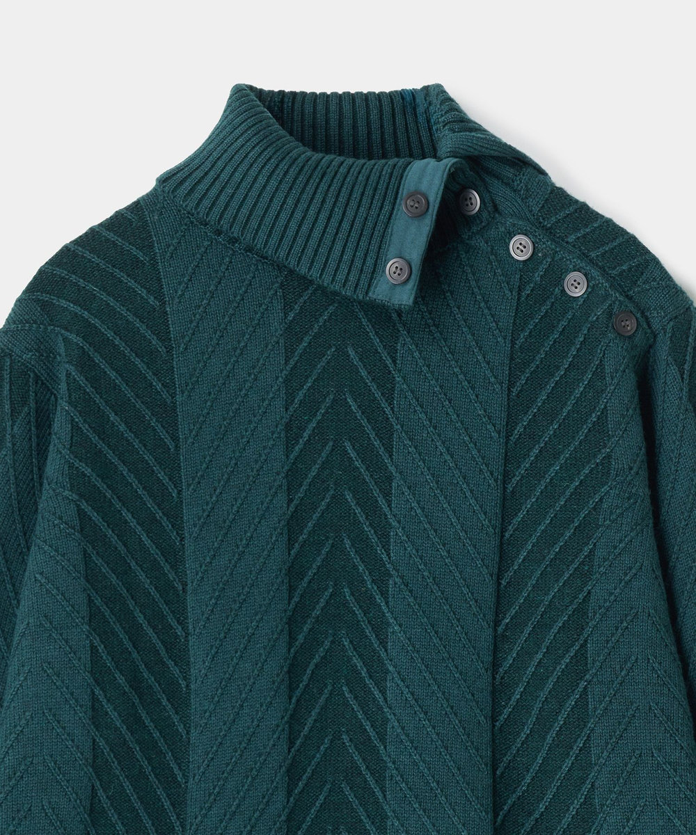 MEN'S BIGI ウール混配色ヘリンボン スタンドプルオーバーニット ターコイズブルー