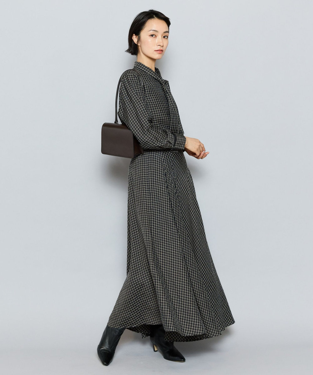 L'EQUIPE キュプラウールチェックブラウス グレー