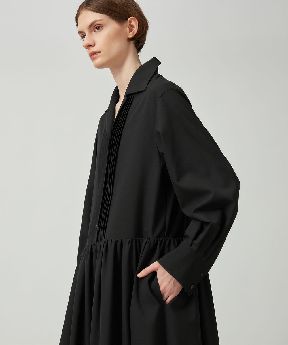 DÉPAREILLÉ WOOL PINTUCK SHIRT DRESS / ウールピンタックシャツドレス ブラック