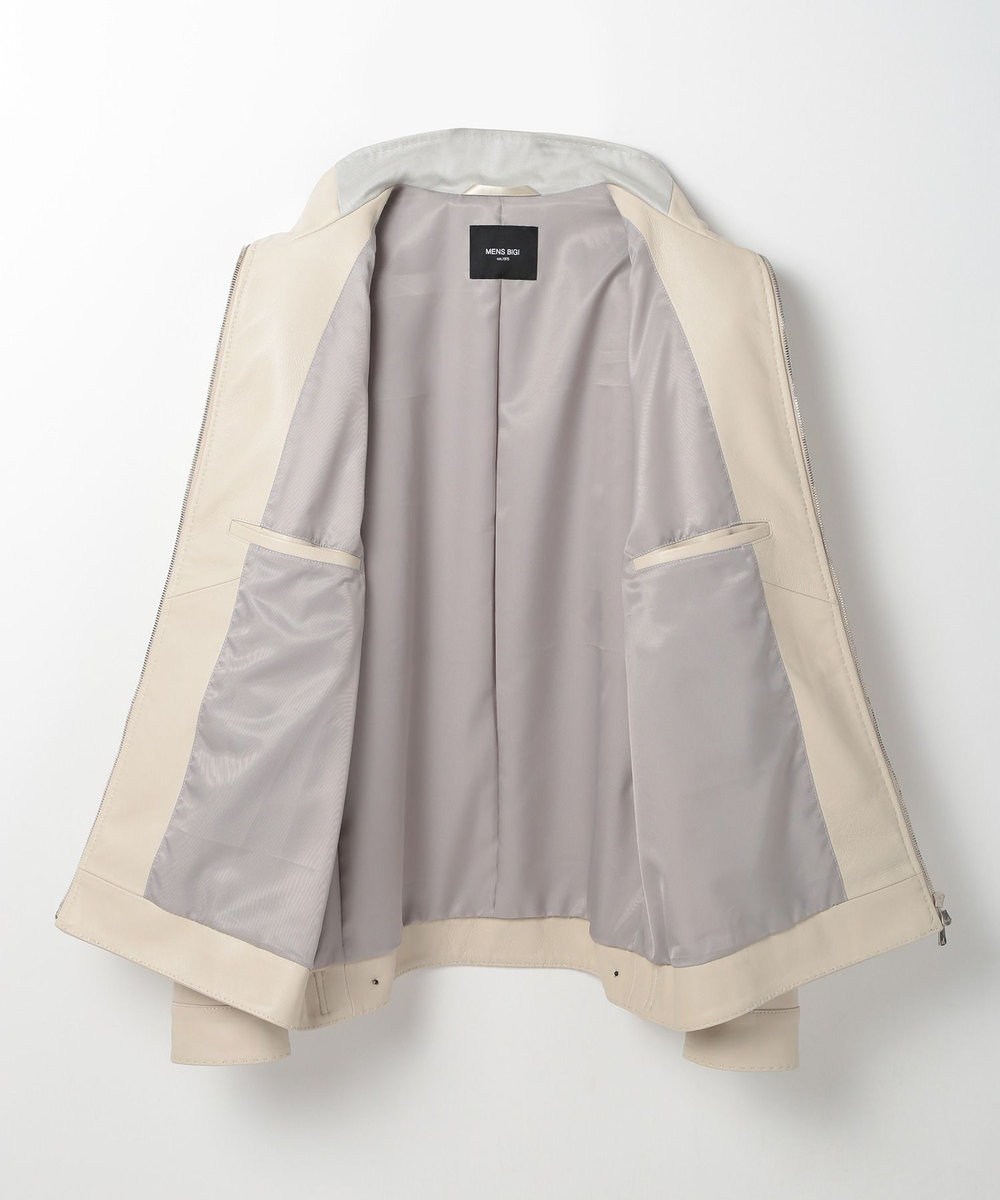 MEN'S BIGI スタンドカラーシングルライダース レザージャケット オフホワイト