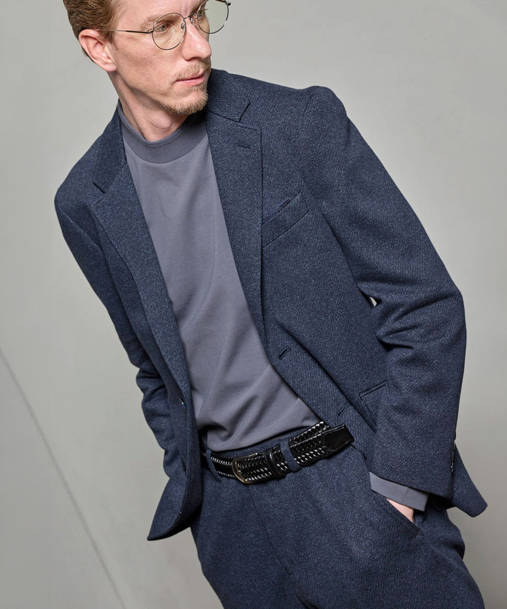 MEN'S BIGI ウール混ツイルジャージスラックス ネイビー