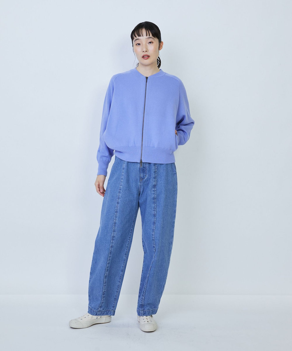 LOISIR コットン接結編みニットブルゾン ブルー