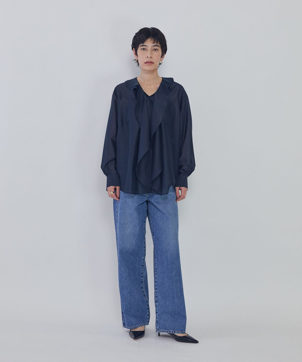 1er Arrondissement ラッフルＶネックブラウス ネイビー