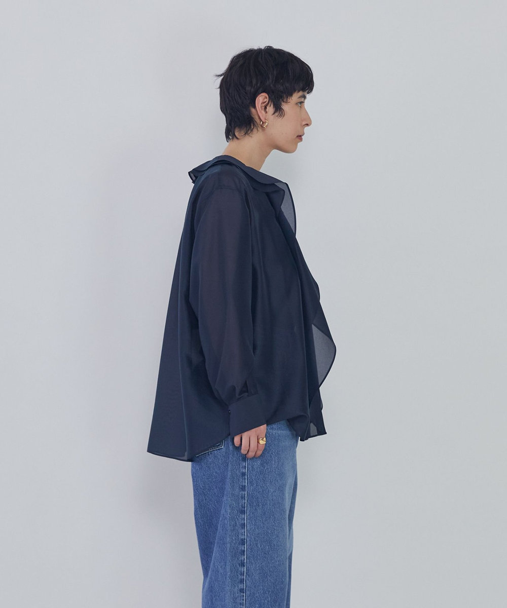 1er Arrondissement ラッフルＶネックブラウス ネイビー