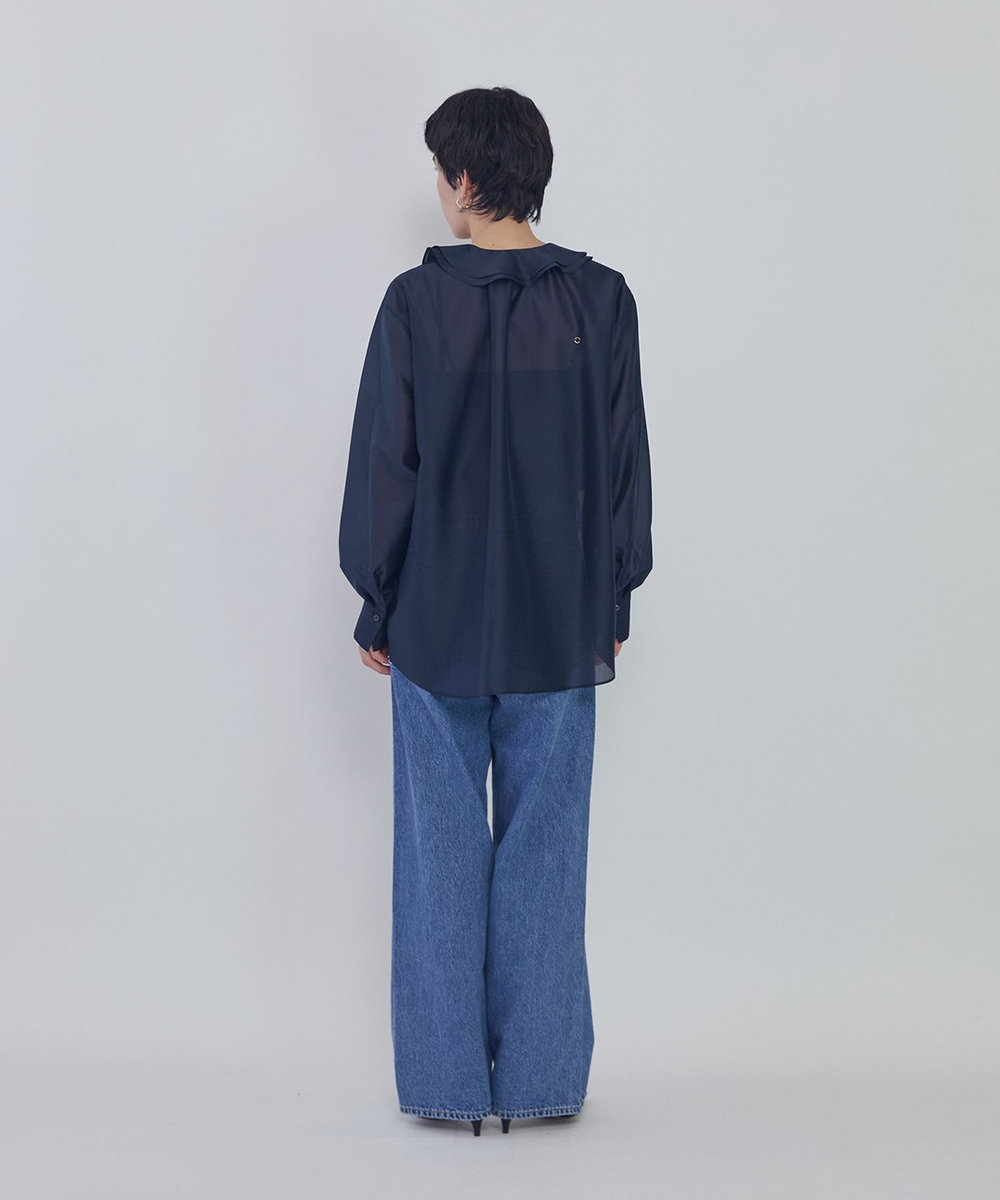 1er Arrondissement ラッフルＶネックブラウス ネイビー