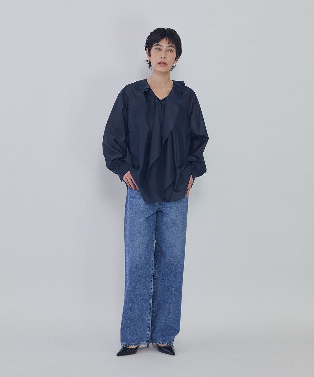 1er Arrondissement ラッフルＶネックブラウス ネイビー