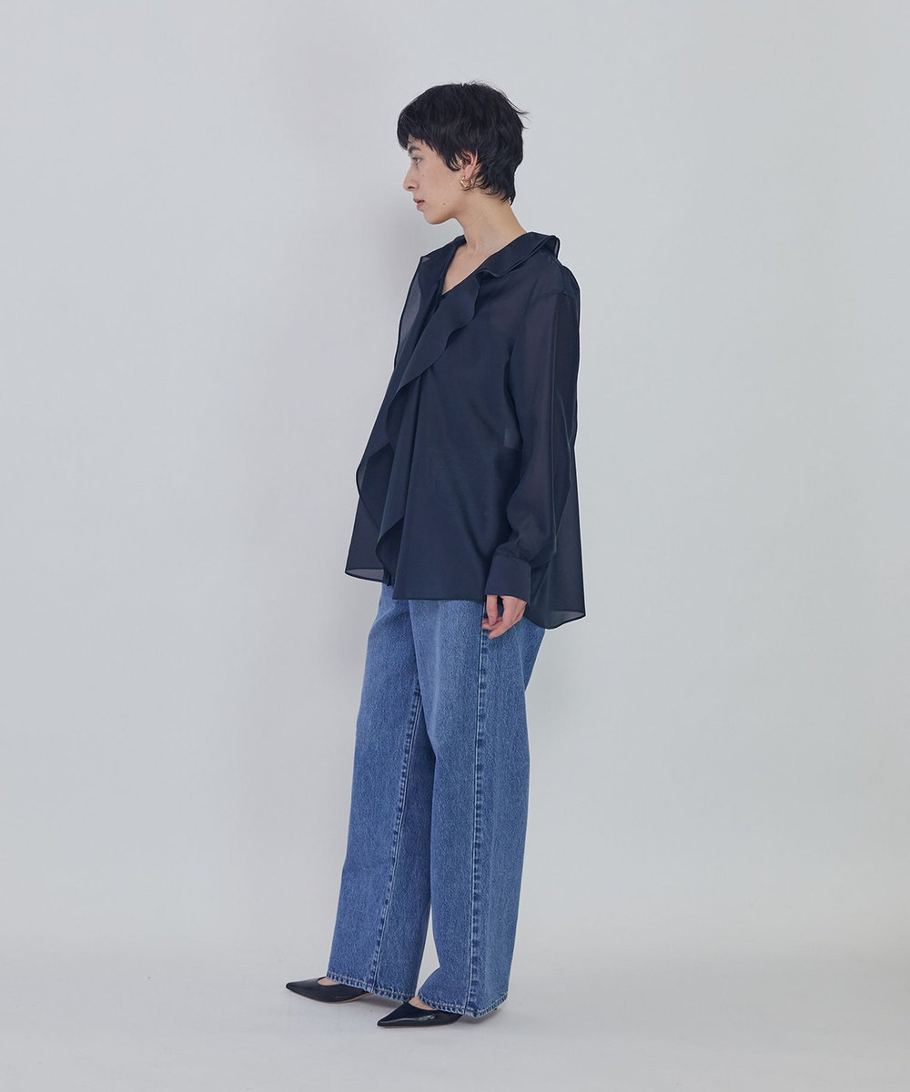 1er Arrondissement ラッフルＶネックブラウス ネイビー