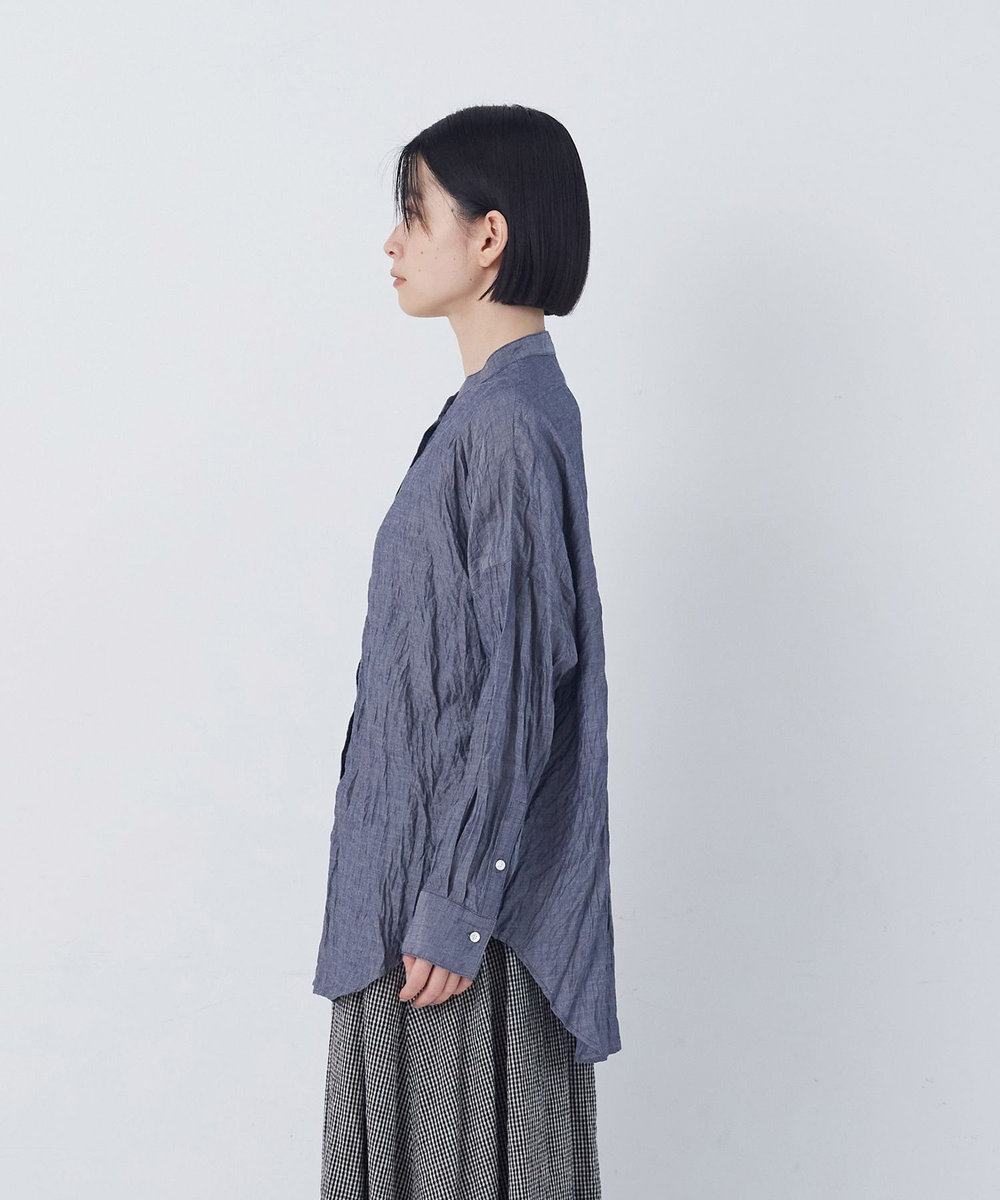 congés payés ADIEU TRISTESSE クリンクル加工2wayシャツ ネイビー