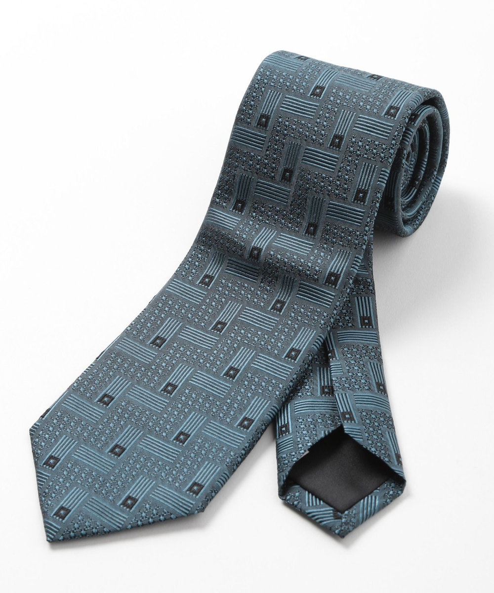 MEN'S BIGI 【TIE YOUR TIE(タイユアタイ)】ジオメトリック柄ネクタイ ターコイズブルー