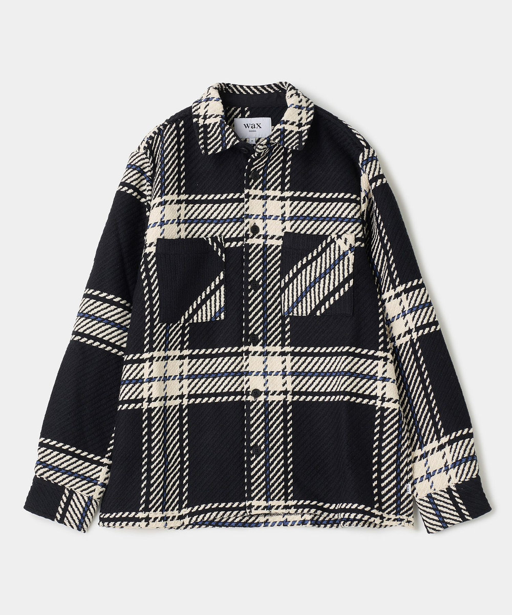 MEN'S BIGI wax london Whiting Black And Ecru Oversize Grid Check Overshirt ブラック