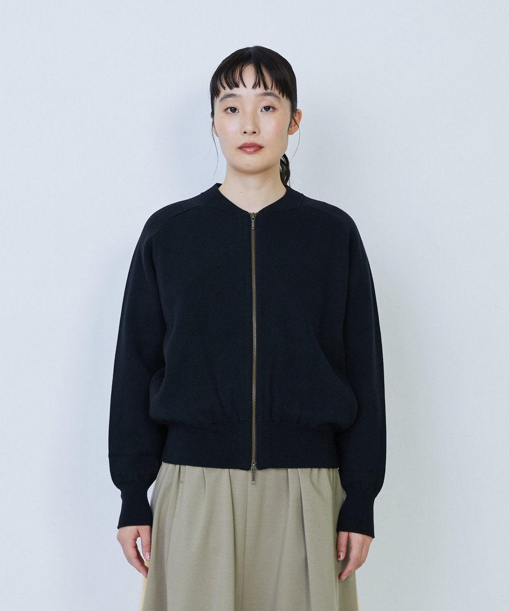 LOISIR コットン接結編みニットブルゾン ブラック
