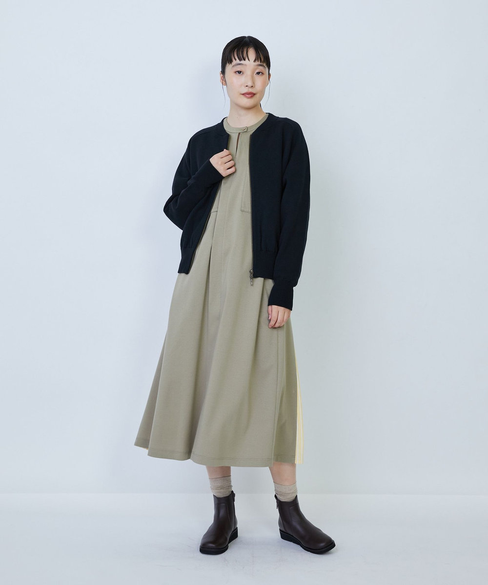 LOISIR コットン接結編みニットブルゾン ブラック