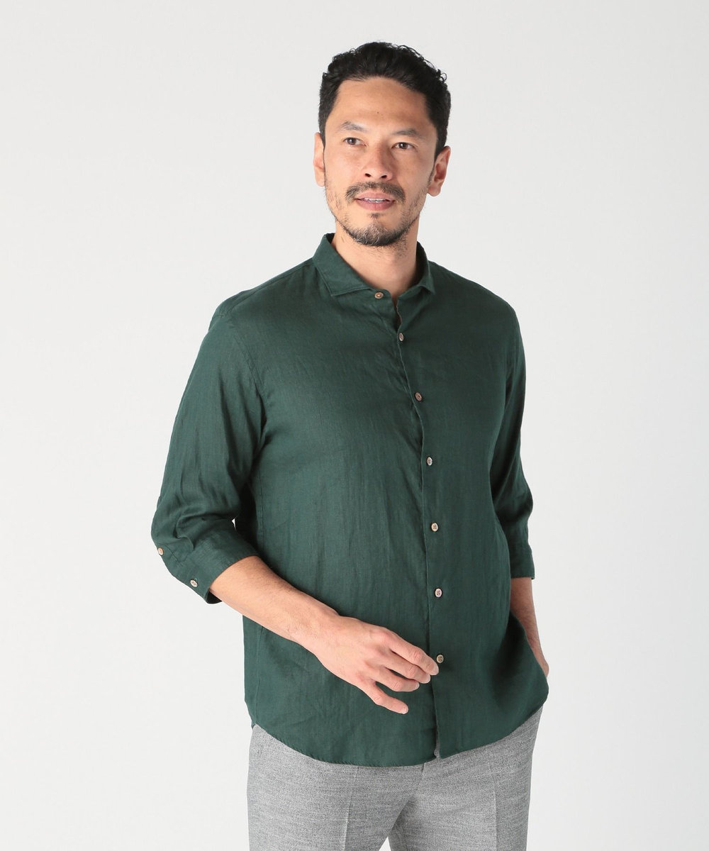 MEN'S BIGI NOVELTEX社リネン素材七分袖シャツ グリーン