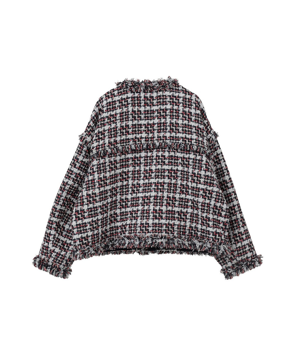 1er Arrondissement TORNIERフリンジツイードジャケット ネイビー
