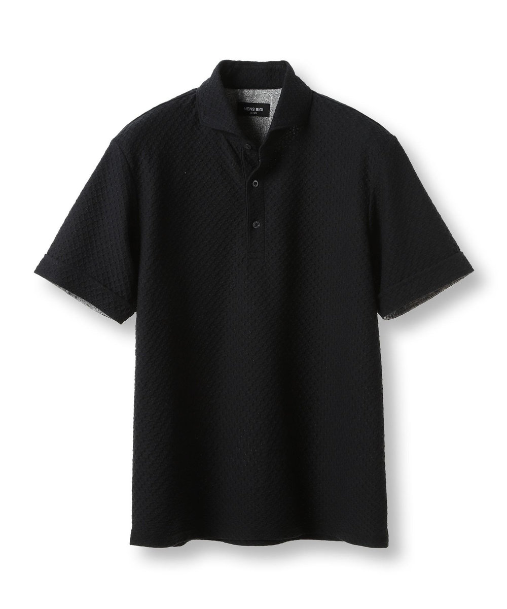 MEN'S BIGI シャーリングジャカードポロシャツ ブラック