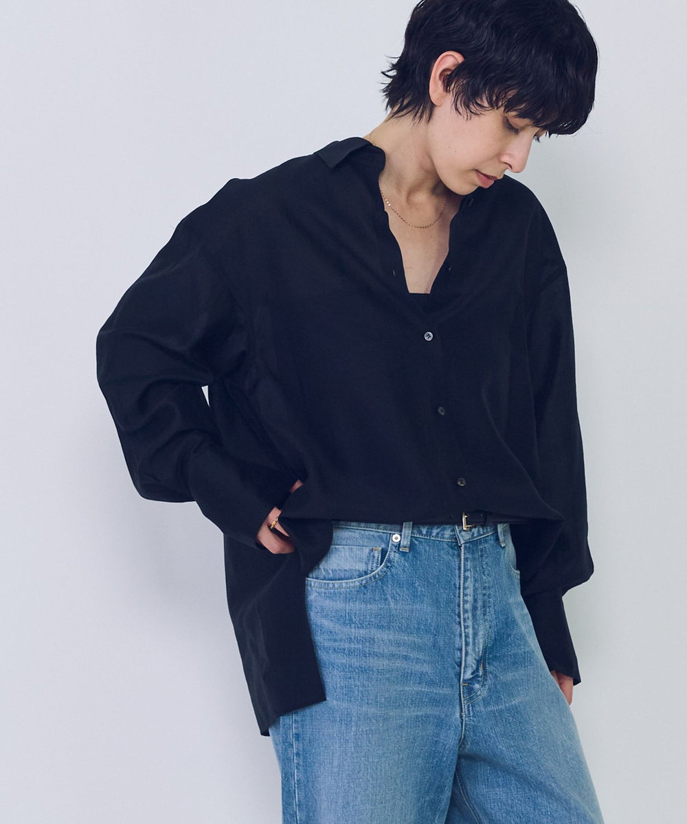 1er Arrondissement シアーテンセルシャツ ブラック