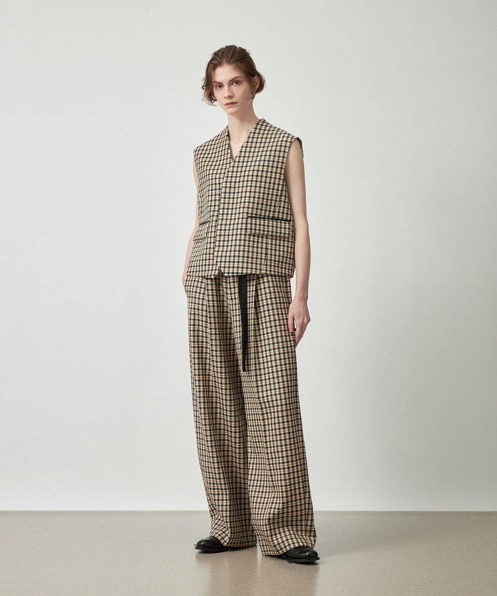 DÉPAREILLÉ WOOL CHECK GILET / ウールチェックジレ ブラウン系その他