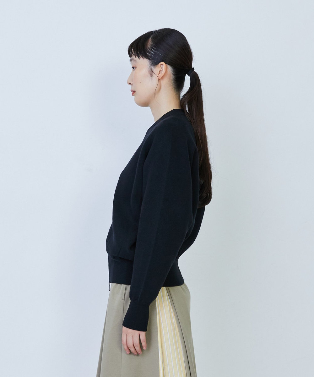 LOISIR コットン接結編みニットブルゾン ブラック
