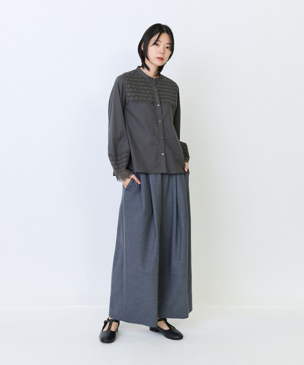LOISIR エステルウールサキソニーワイドパンツ グレー