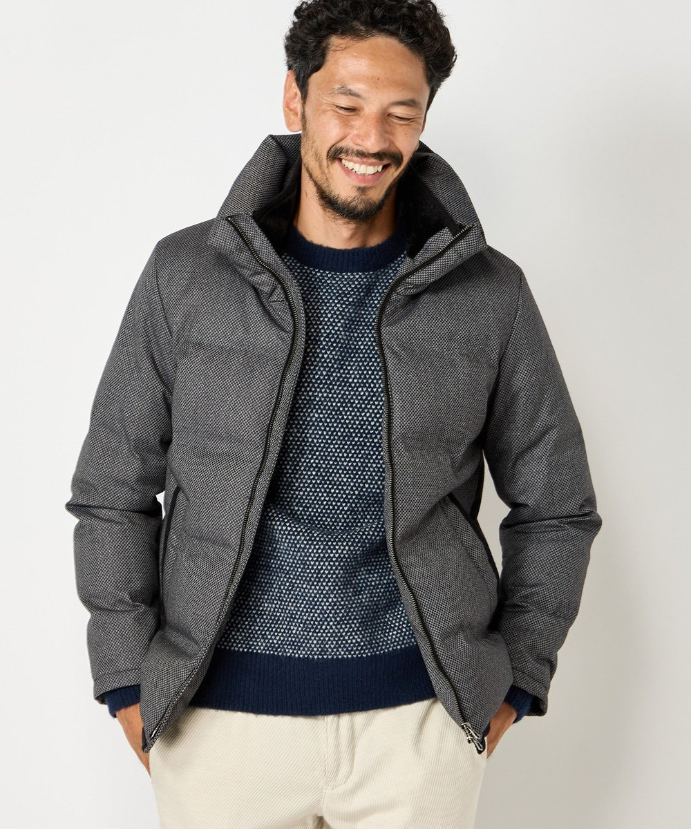 MEN'S BIGI マイクロブロックチェックボリュームネックダウン グレー系その他