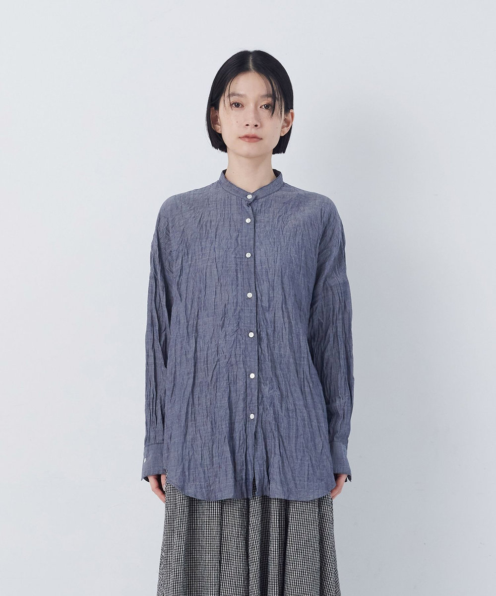congés payés ADIEU TRISTESSE クリンクル加工2wayシャツ ネイビー