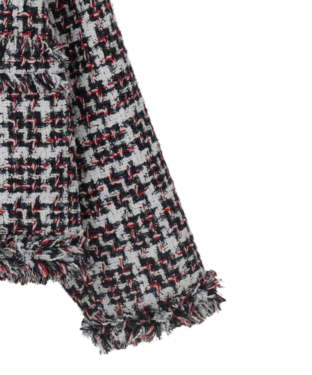 1er Arrondissement TORNIERフリンジツイードジャケット ネイビー