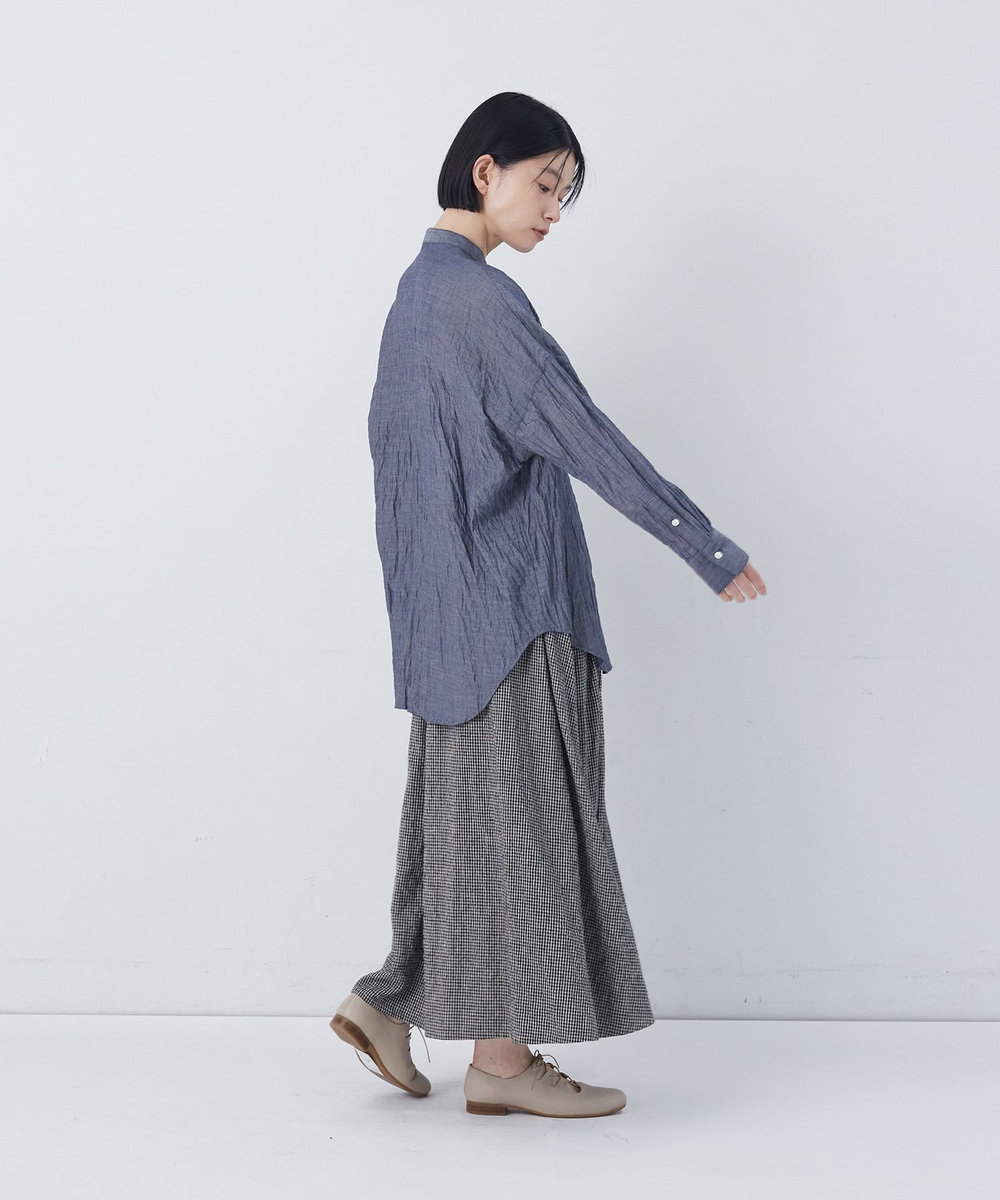 congés payés ADIEU TRISTESSE クリンクル加工2wayシャツ ネイビー