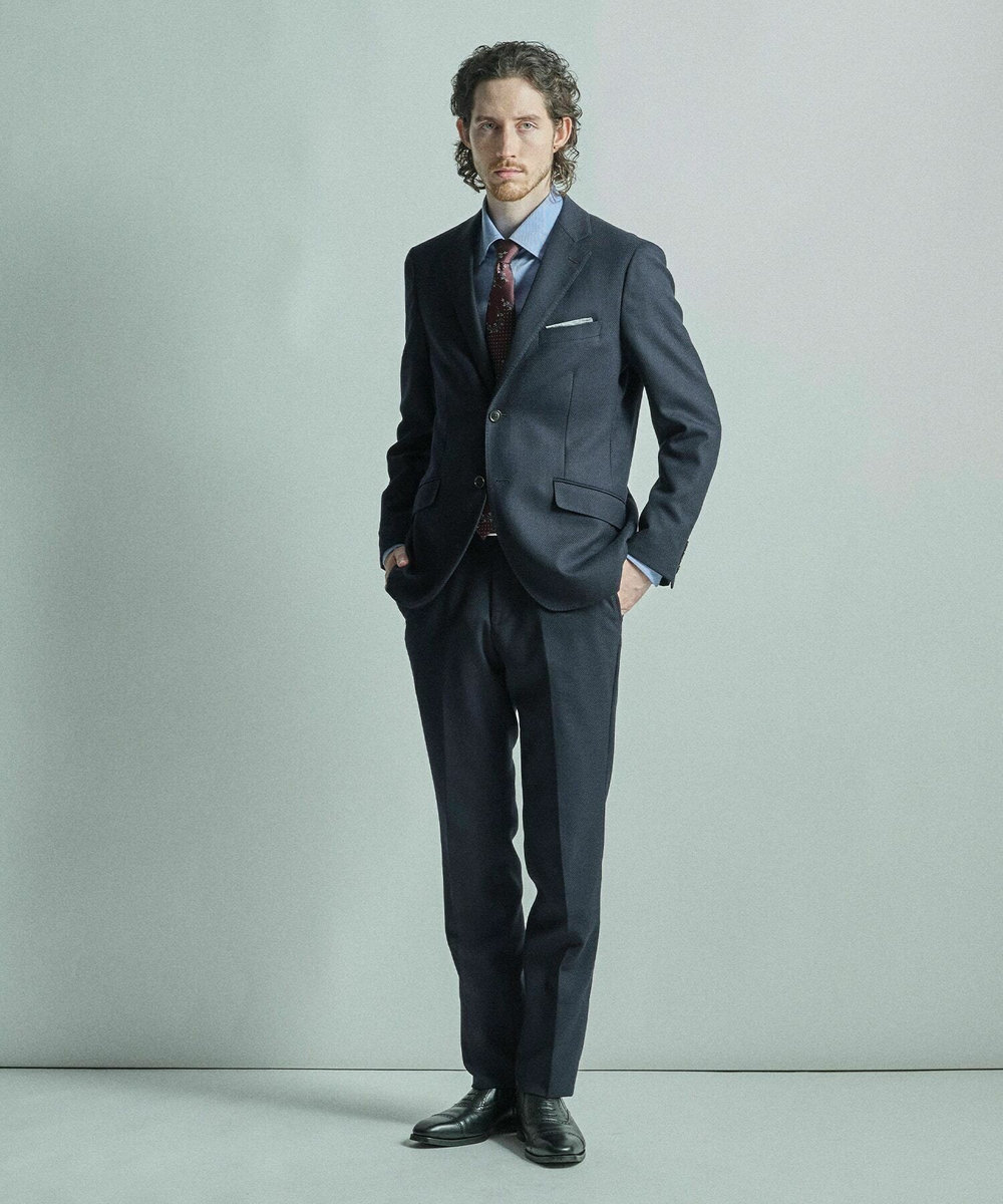 MEN'S BIGI ミックスヤーン/ホップサックテーラードジャケット ダークネイビー