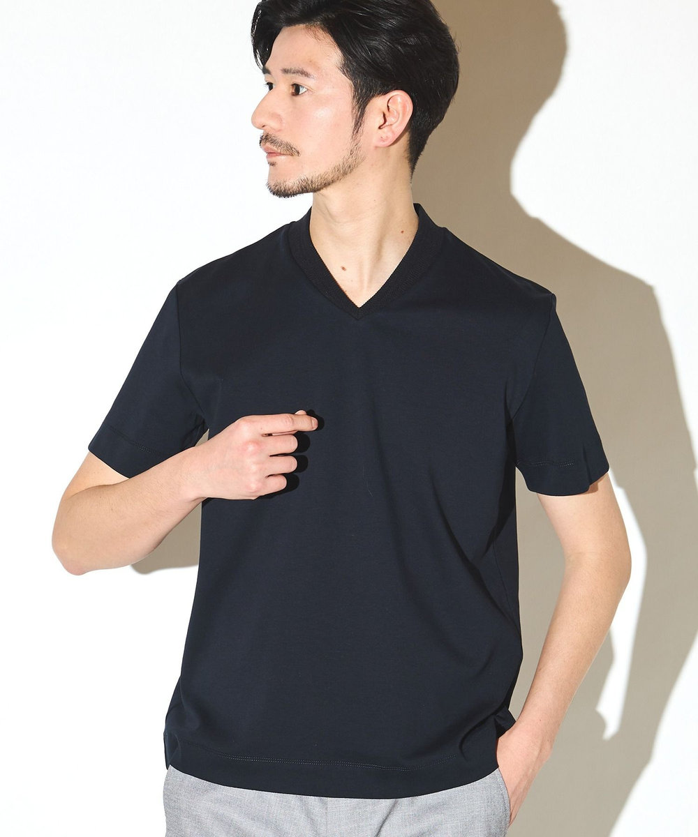 UNION STATION シルケットスムースVネックテーラーTシャツ ネイビー