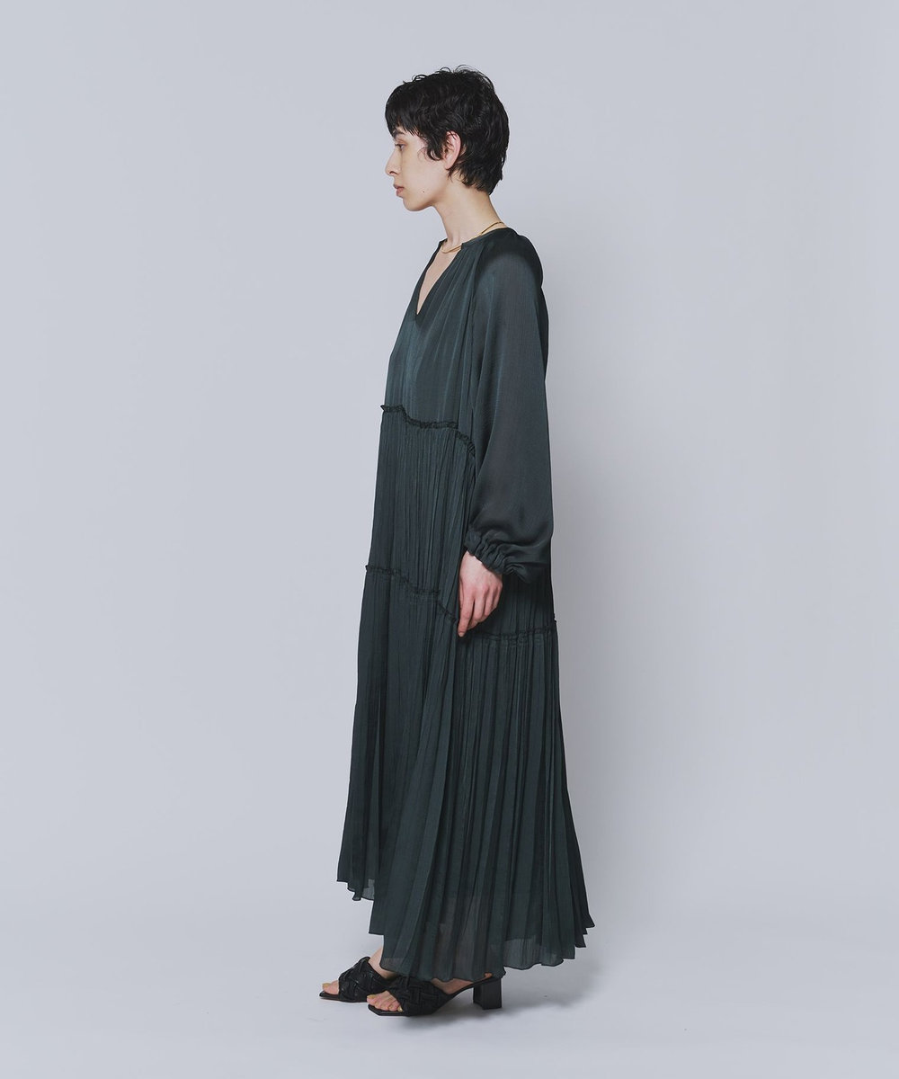 1er Arrondissement 楊柳サテンプリーツワンピース グリーン