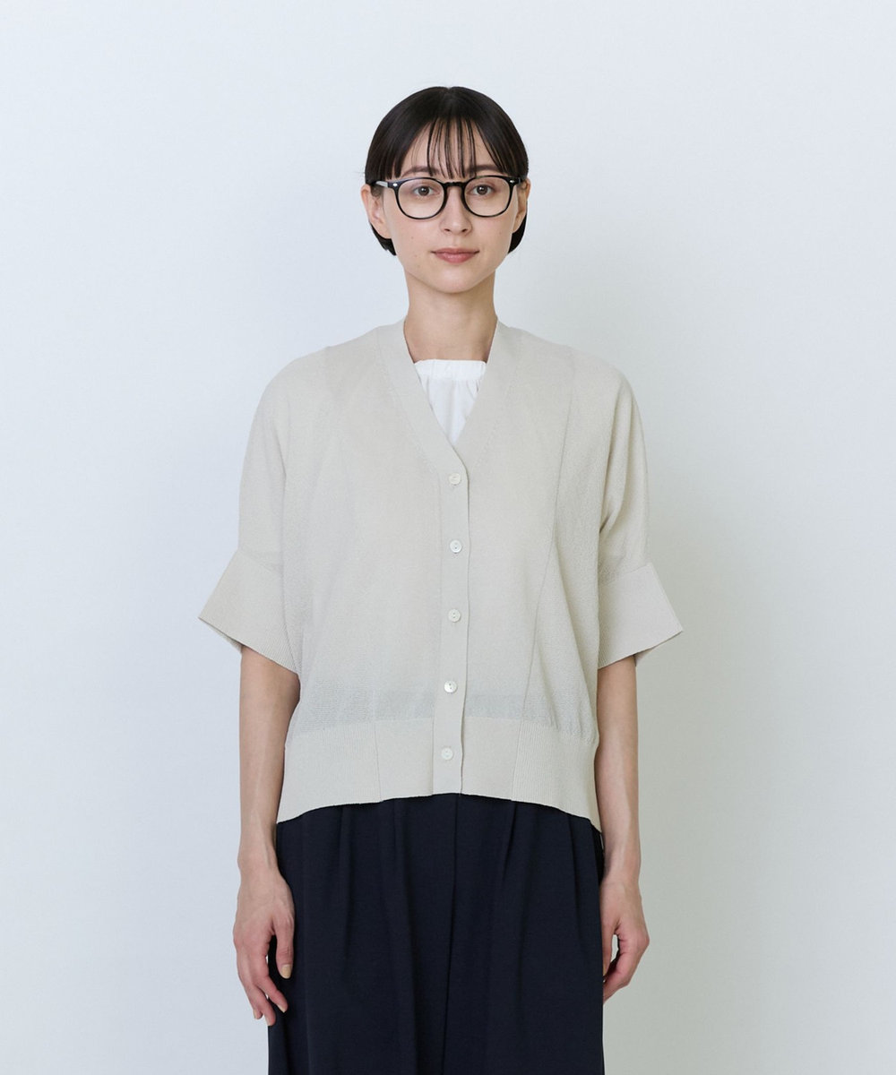 LOISIR エステルペーパー鹿の子編みカーディガン ベージュ