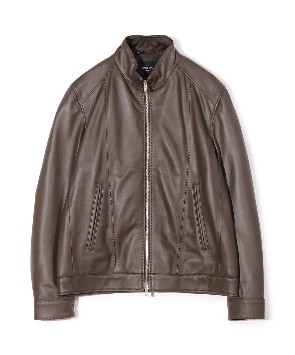 MEN'S BIGI スタンドカラーシングルライダース シープレザージャケット ブラウン