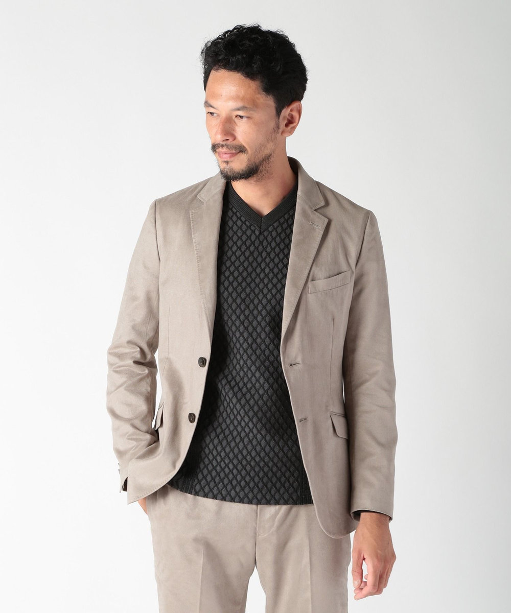 MEN'S BIGI ニット×フェイクスエードVネックカットソー ブラック