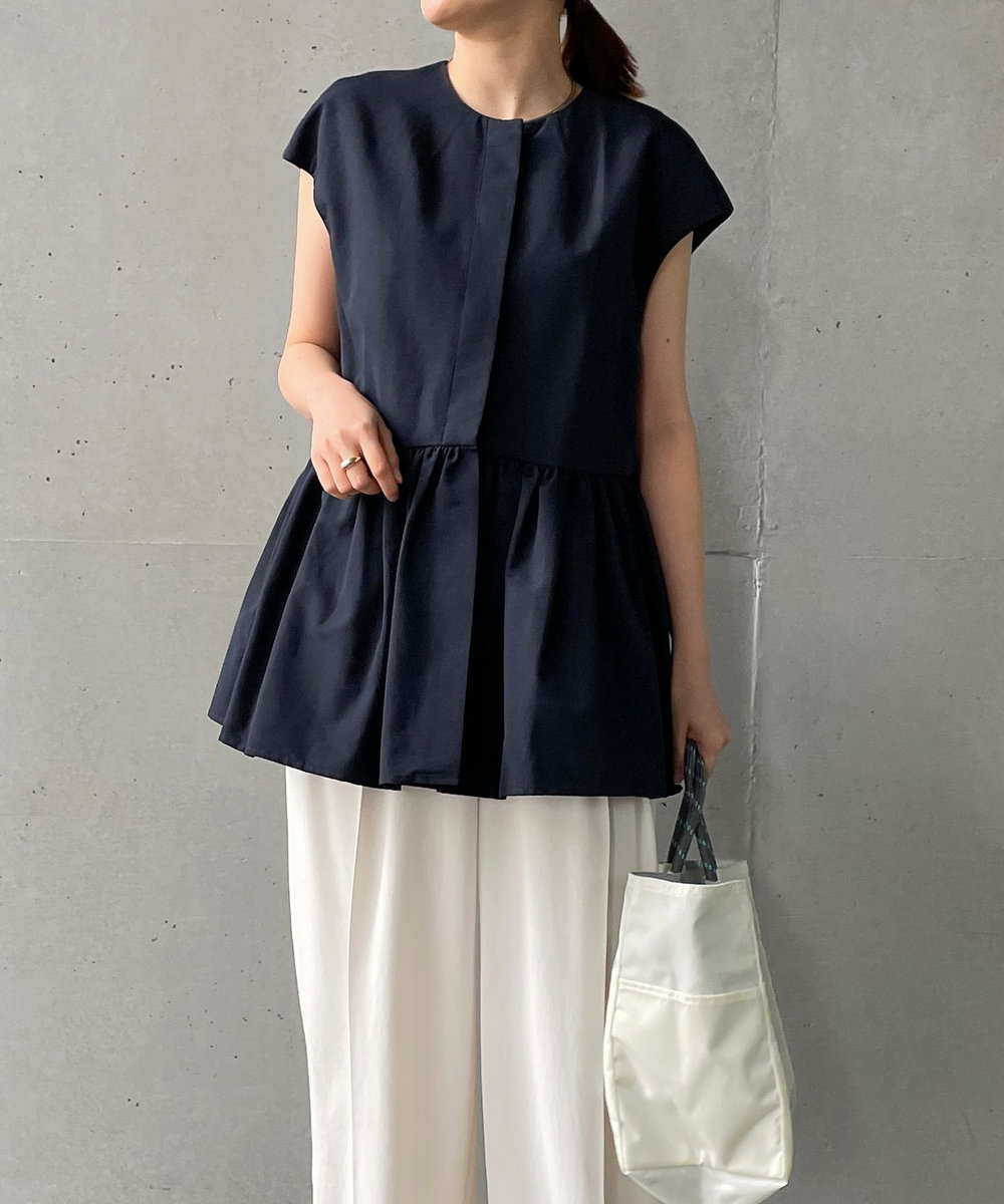 1er Arrondissement コットンナイロンタフタペプラムジレ ネイビー