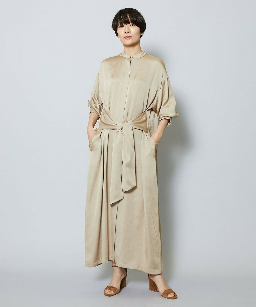 MOGA 雑誌eclat ×スタイリスト池田奈加子コラボ ドレープサテンワンピース ベージュ